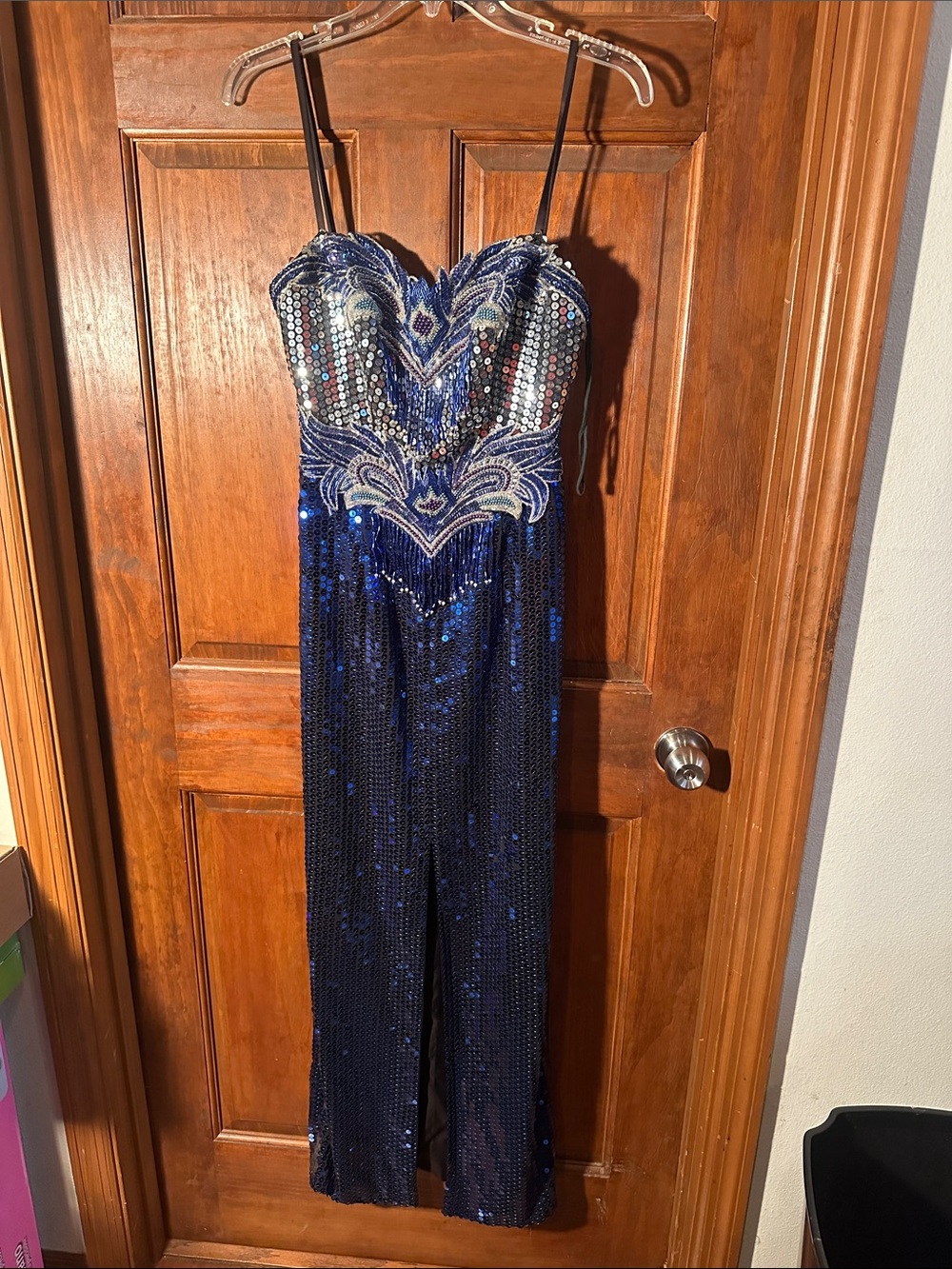 Alyce Designs Navy Sequin Embellished Formal Dress with Straps